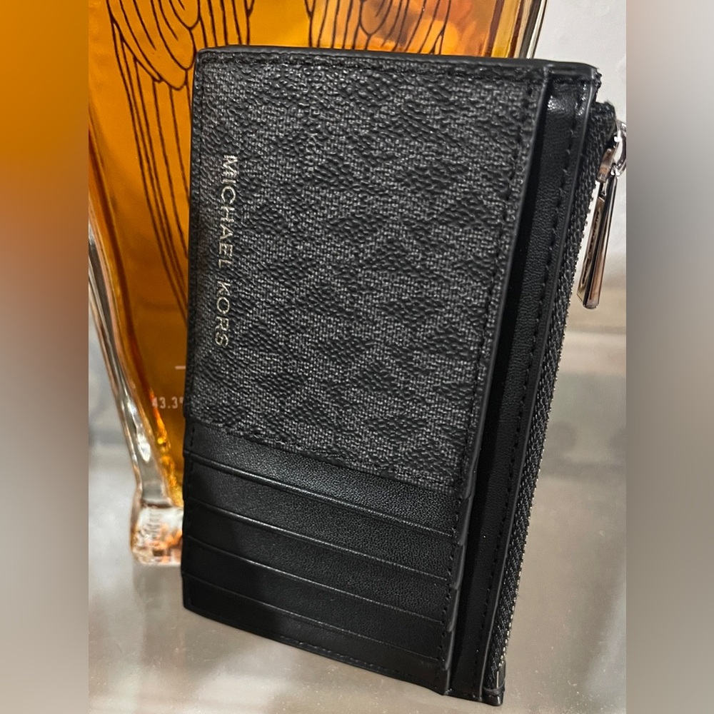 Michael Kors NWT RP$98 Card Holder/wallet Leather & MK coated canvas monogram